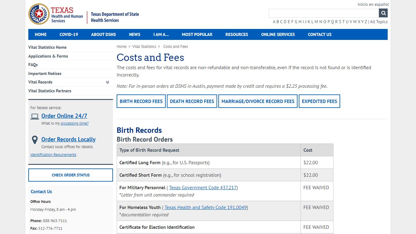 Costs and Fees - Texas